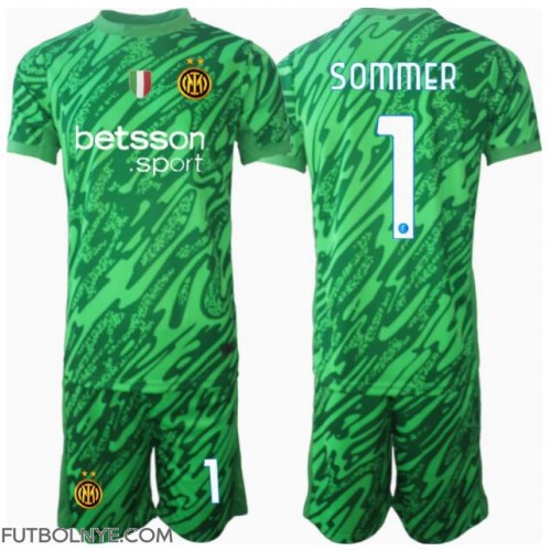 Camiseta Inter Milan Yann Sommer #1 Portero Primera Equipación para niños 2024-25 manga corta (+ pantalones cortos)